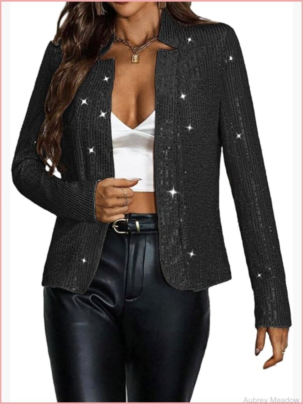 Sparkly Sequin Open Front Blazer Jacket Long Sleeve Cardigan